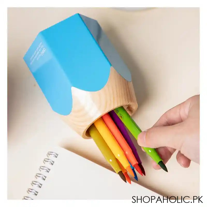 Deli Pencil Shape Kids Pen Holder & Desk Organizer, Blue, E9145 - Image 2