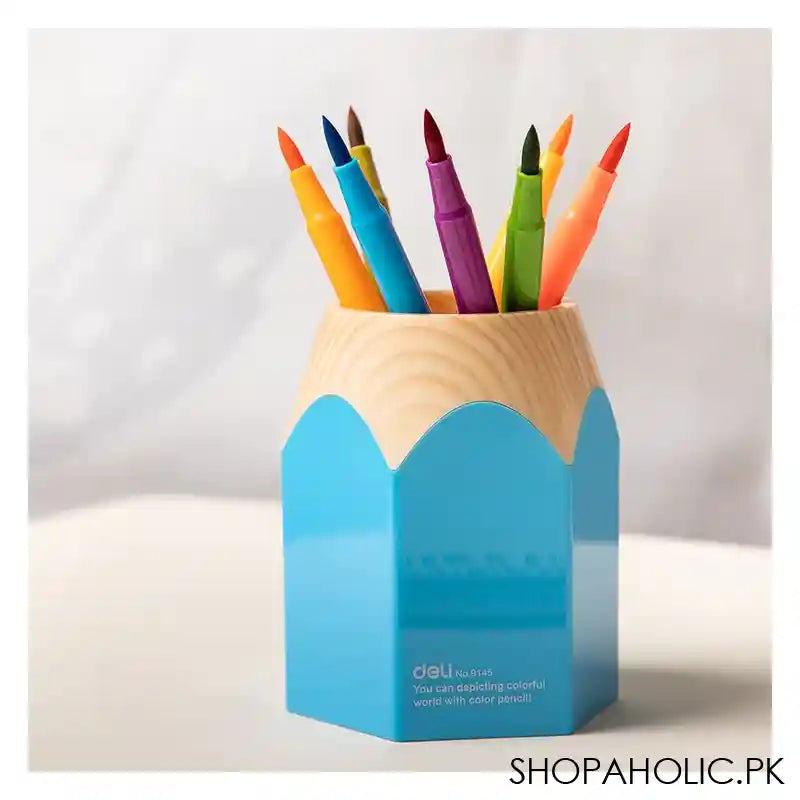 Deli Pencil Shape Kids Pen Holder & Desk Organizer, Blue, E9145 - Main Image