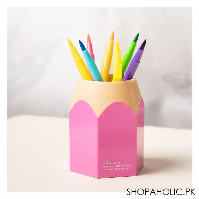 Deli Pencil Shape Kids Pen Holder & Desk Organizer, Pink, E9145 - Main Image