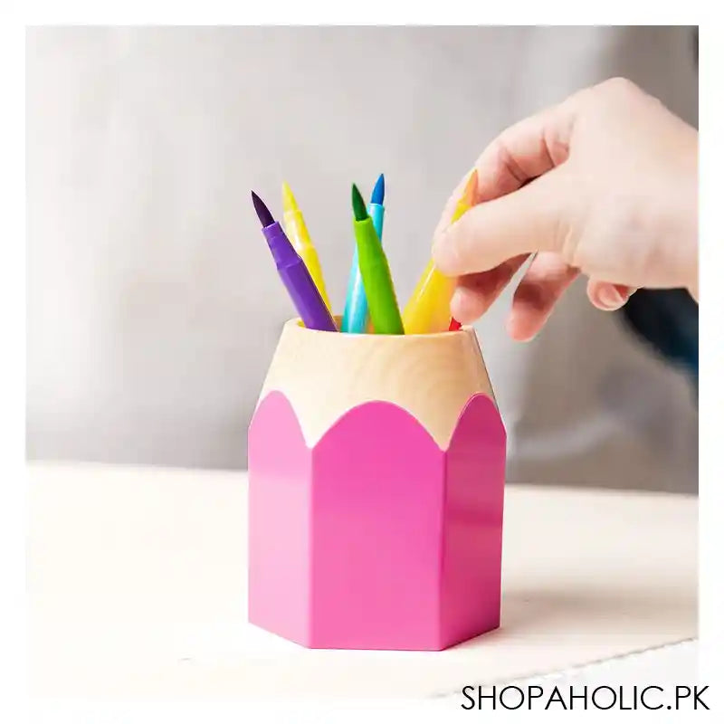 Deli Pencil Shape Kids Pen Holder & Desk Organizer, Pink, E9145 - Image 2