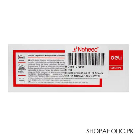 Deli Stapler With Pin Remover & Metal Pull Bar, No. 10 Staples, 100 Staple Capacity, 15 Sheet Limit, Black, E0221 - Image 3