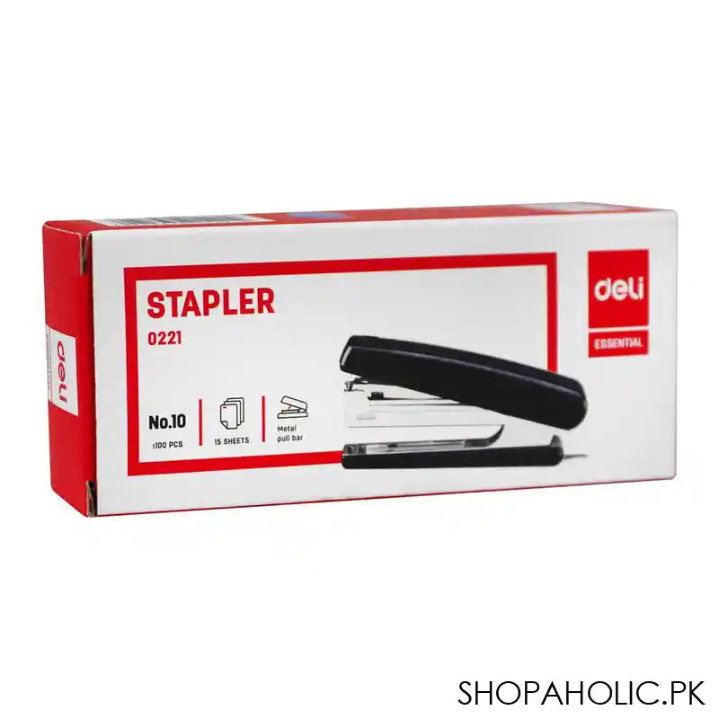Deli Stapler With Pin Remover & Metal Pull Bar, No. 10 Staples, 100 Staple Capacity, 15 Sheet Limit, Blue, E0221 - Image 3