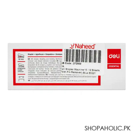 Deli Stapler With Pin Remover & Metal Pull Bar, No. 10 Staples, 100 Staple Capacity, 15 Sheet Limit, Blue, E0221 - Image 4