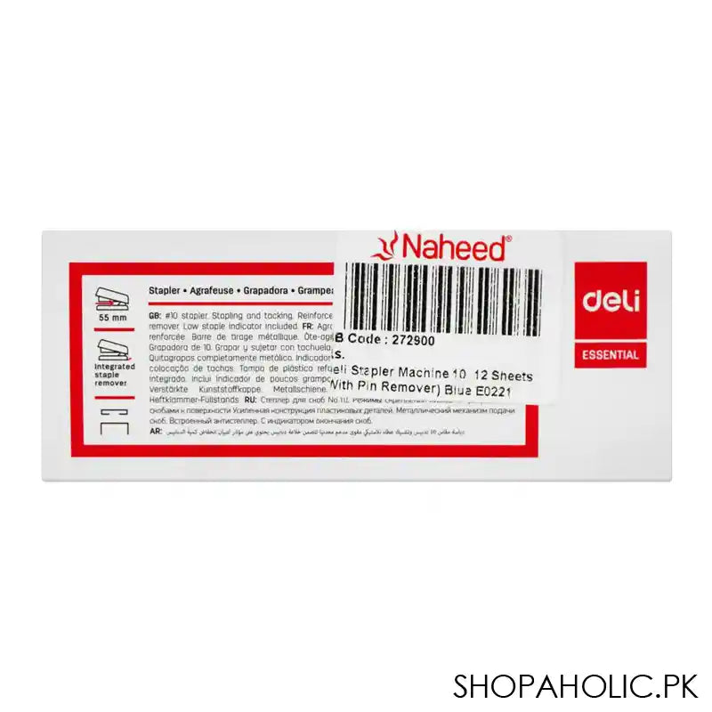 Deli Stapler With Pin Remover & Metal Pull Bar, No. 10 Staples, 100 Staple Capacity, 15 Sheet Limit, Blue, E0221 - Image 4