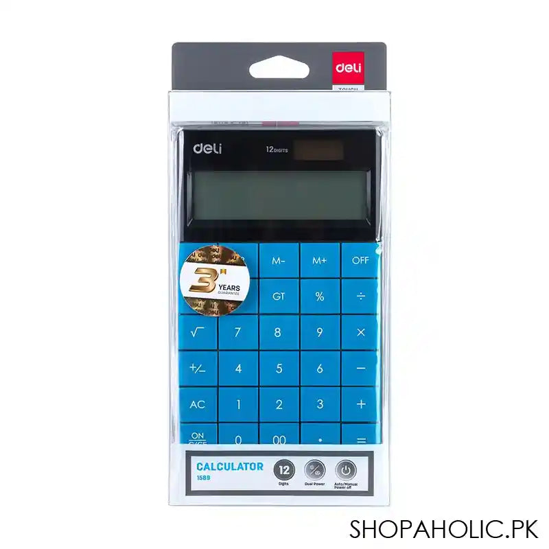 Deli Touch Series Acrylic Keys 12-Digits Desktop Calculator, Blue, E1589 - Image 3