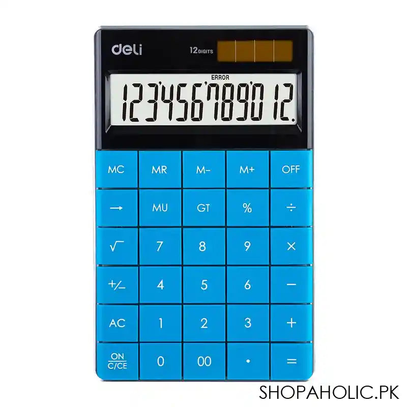 Deli Touch Series Acrylic Keys 12-Digits Desktop Calculator, Blue, E1589 - Main Image