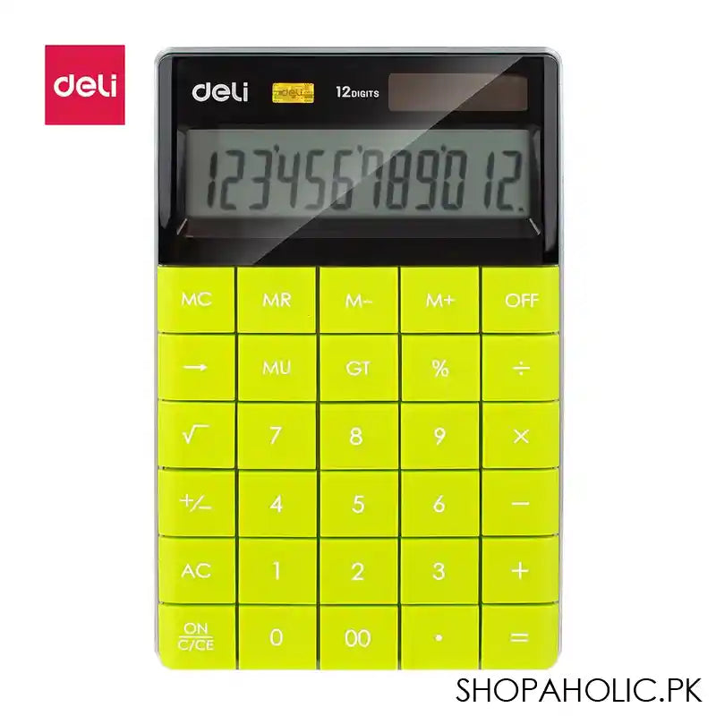 Deli Touch Series Acrylic Keys 12-Digits Desktop Calculator, Green, E1589 - Main Image