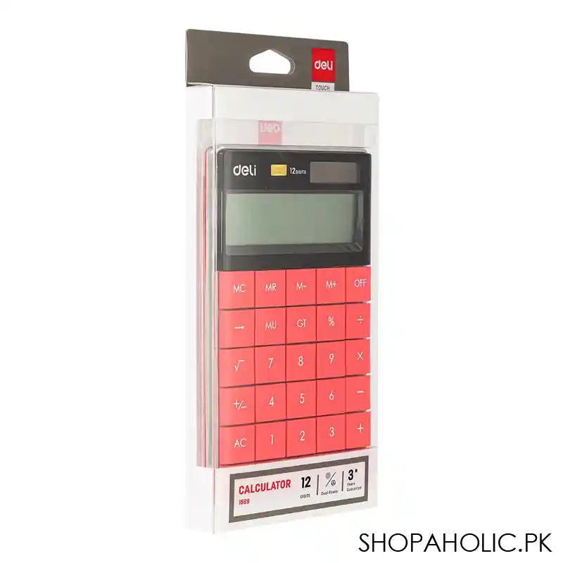 Deli Touch Series Acrylic Keys 12-Digits Desktop Calculator, Red, E1589 - Image 2