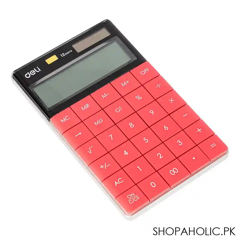 Deli Touch Series Acrylic Keys 12-Digits Desktop Calculator, Red, E1589 - Main Image