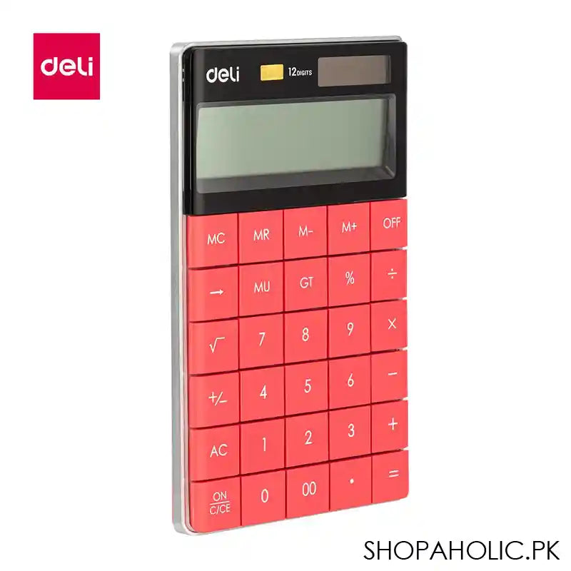 Deli Touch Series Acrylic Keys 12-Digits Desktop Calculator, Red, E1589 - Image 4