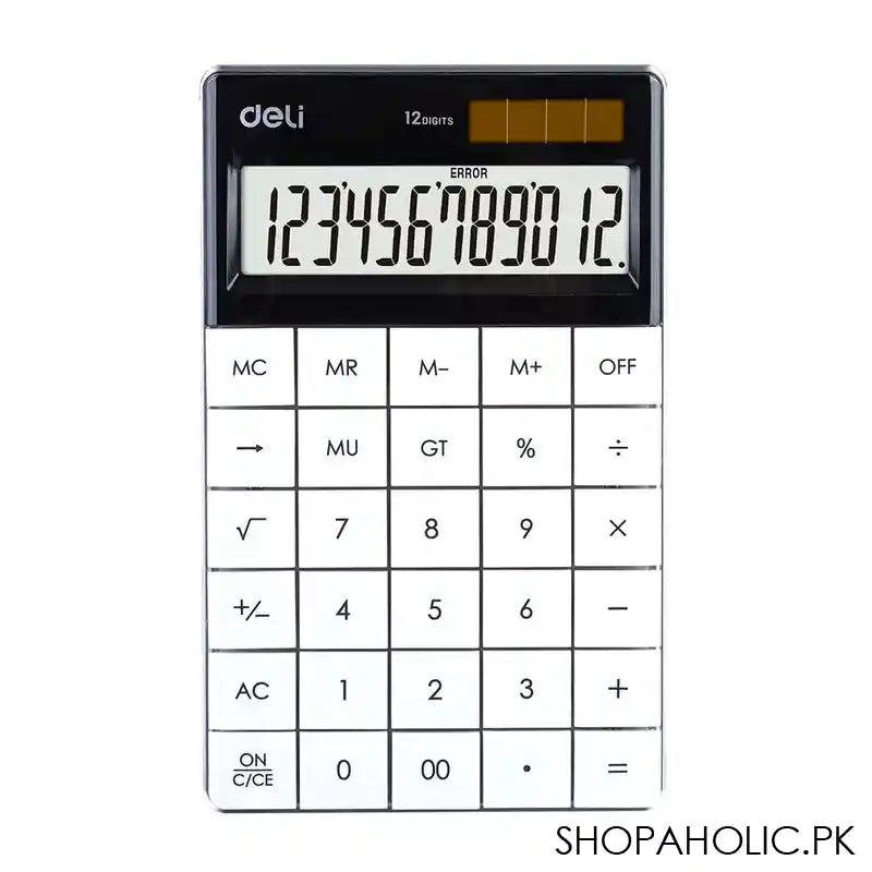 Deli Touch Series Acrylic Keys 12-Digits Desktop Calculator, White, E1589 - Main Image