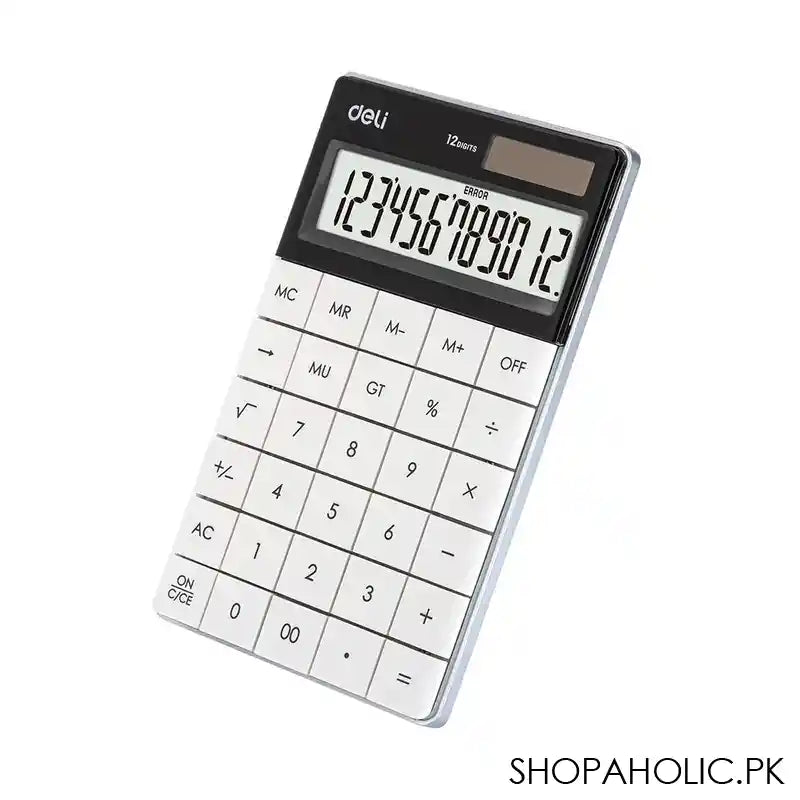 Deli Touch Series Acrylic Keys 12-Digits Desktop Calculator, White, E1589 - Image 4