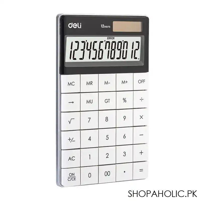 Deli Touch Series Acrylic Keys 12-Digits Desktop Calculator, White, E1589 - Image 5