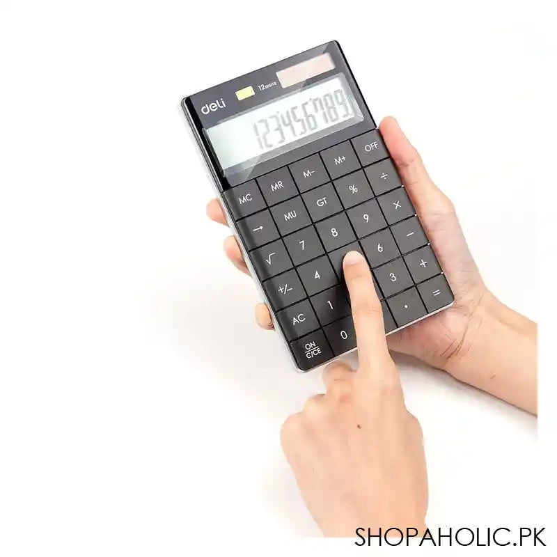 Deli Touch Series Acrylic Keys 12-Digits Desktop Slim Calculator, Black, E1589P - Image 3