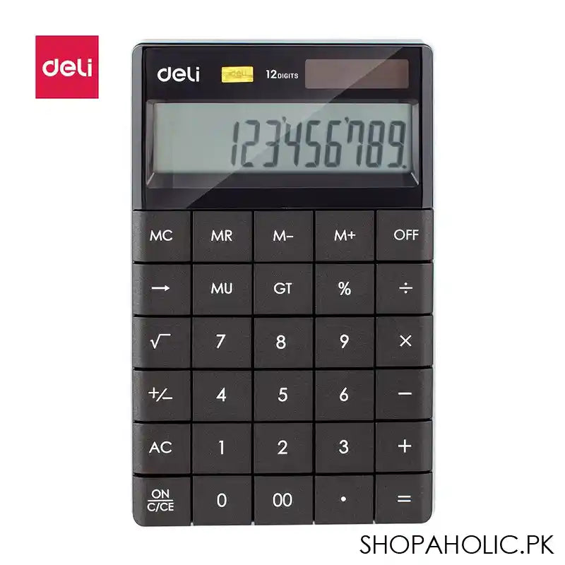 Deli Touch Series Acrylic Keys 12-Digits Desktop Slim Calculator, Black, E1589P - Main Image