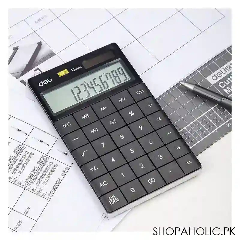Deli Touch Series Acrylic Keys 12-Digits Desktop Slim Calculator, Black, E1589P - Image 5
