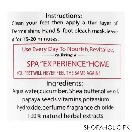 derma shine pure organic lightening hand & feet bleach mask, for all skin types, 200g image3