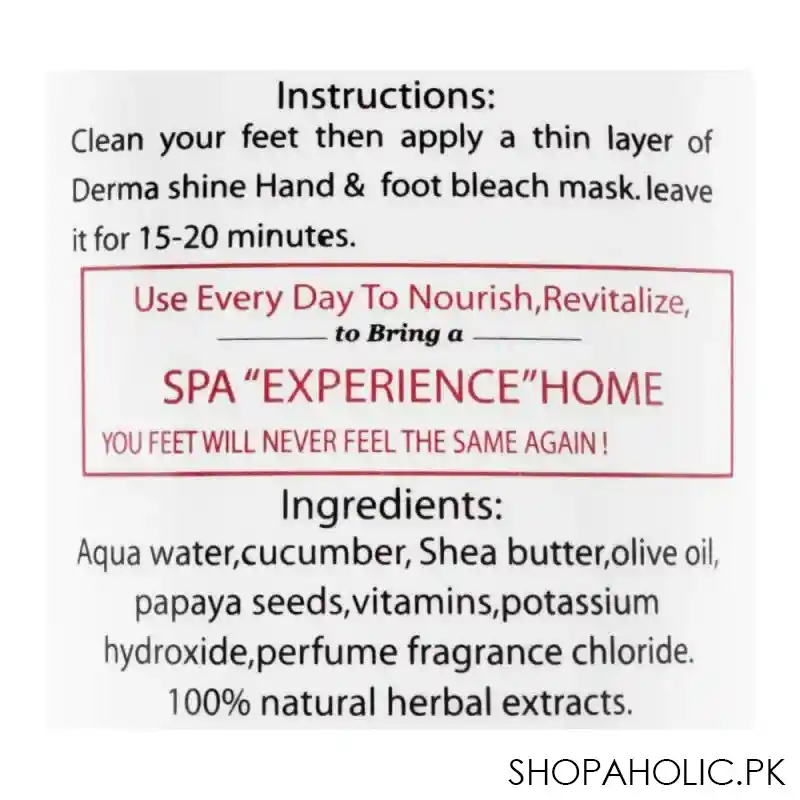 derma shine pure organic lightening hand & feet bleach mask, for all skin types, 200g image3