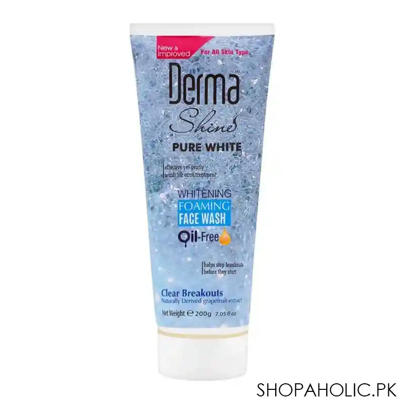 derma shine pure white whitening oil free foaming face wash, 200g main image