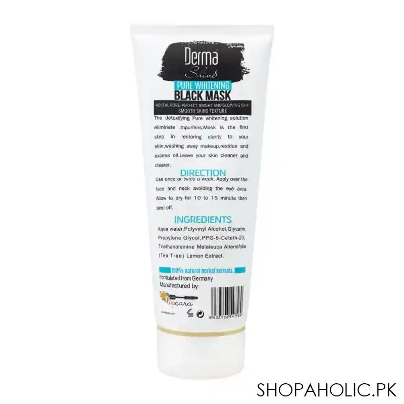 derma shine pure whitening charcoal extract black face mask, 200g image2