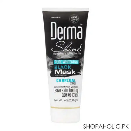 derma shine pure whitening charcoal extract black face mask, 200g main image
