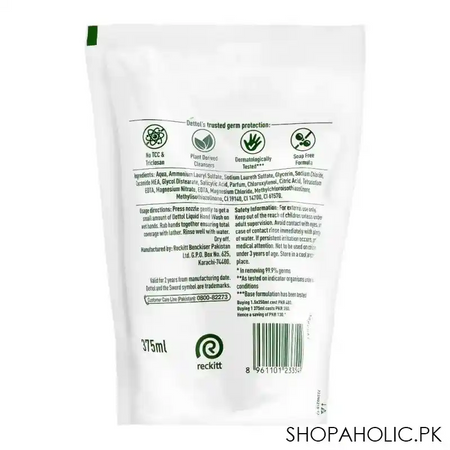 dettol original anti bacterial hand wash, pouch refill saver pack, 375ml image2