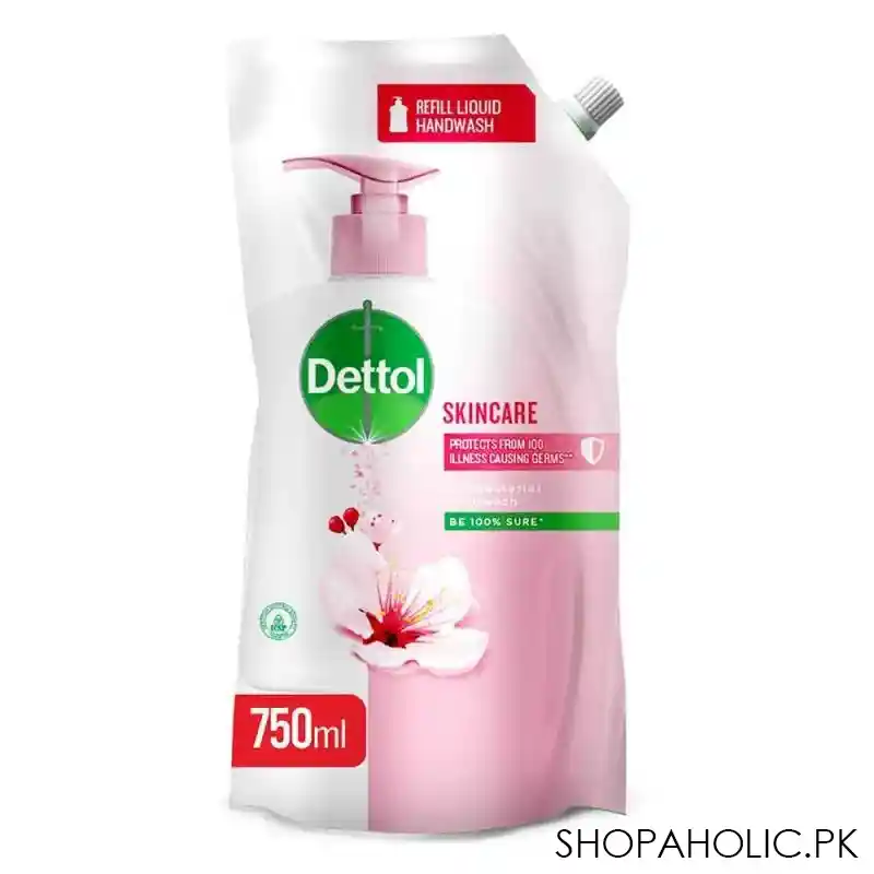 dettol skincare antibacterial liquid hand wash, refill pouch, 750ml main image