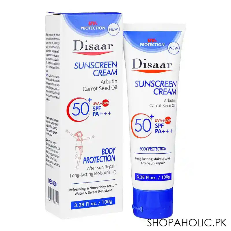 Disaar Arbutin Carrot Seed Oil Sunscreen Cream SPF50+, 100g - Main Image