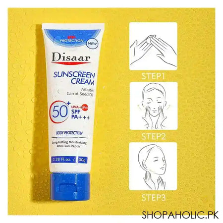 Disaar Arbutin Carrot Seed Oil Sunscreen Cream SPF50+, 100g - Image 5