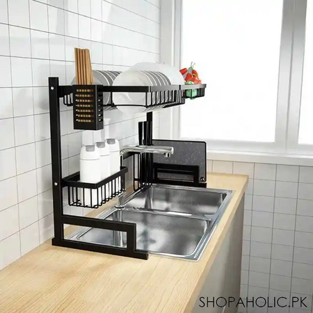 dish drying rack over the sink kitchen storage shelf counter top space saver display stand tableware drainer organizer image6