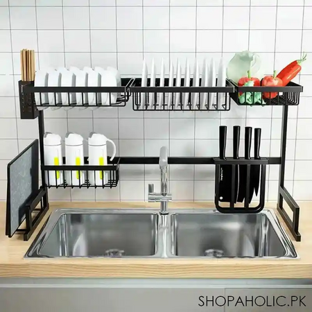 dish drying rack over the sink kitchen storage shelf counter top space saver display stand tableware drainer organizer main image