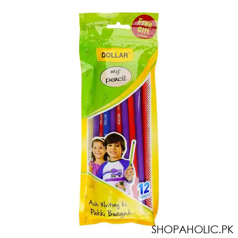 Dollar My Pencil With Eraser, Black Lead, Assorted Body Colors, 12-Pack, PH-456 - Main Image