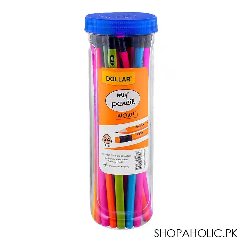 Dollar My Pencil Wow! Black Lead Pencil With Eraser HB 2 Assorted Body Color, 24-Pack, PT222 - Main Image