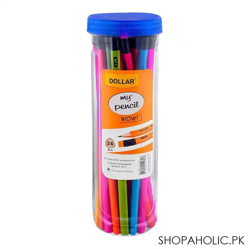 dollar my pencil wow black lead pencil with eraser hb 2 assorted body color, 24 pack, pt222 main image