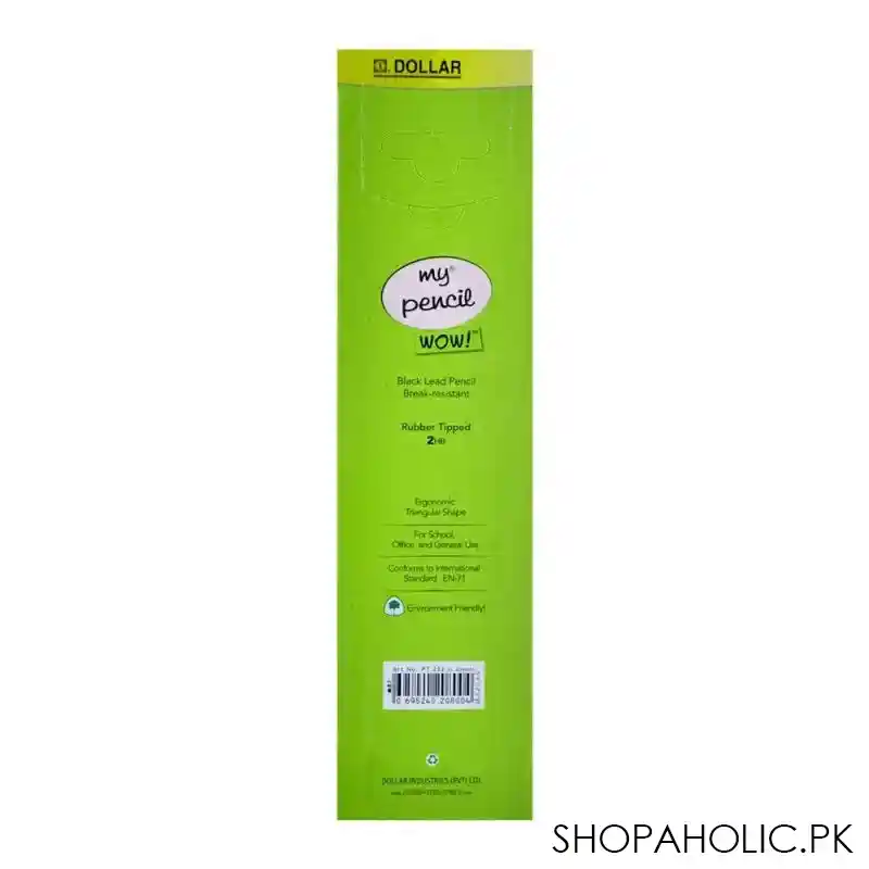 dollar my pencil wow black lead pencil with eraser hb 2, green body, 12 pack, pt222 image2