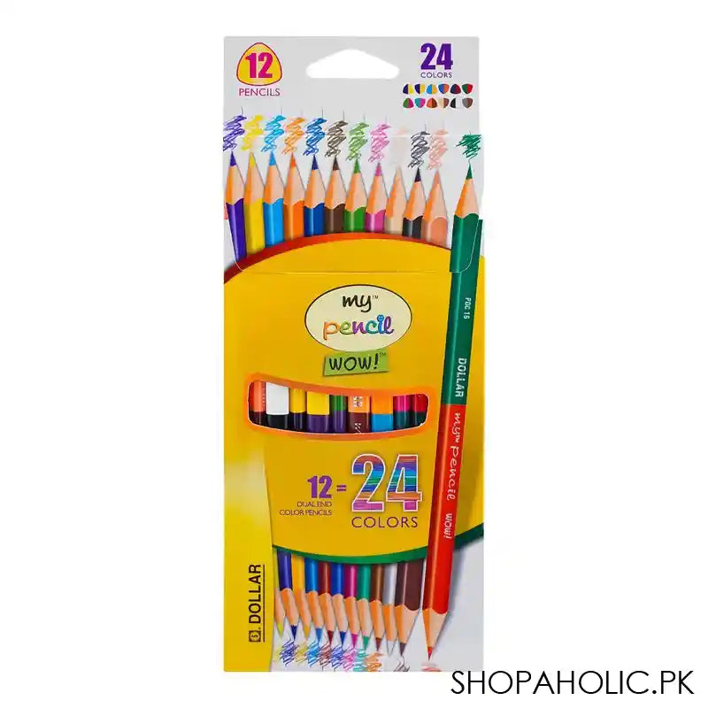 Dollar My Pencil Wow! Dual End Color Pencils 24 Colors Assorted, 12-Pack, PDC15 - Main Image