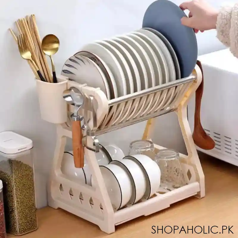 double layer kitchen dish bowl draining rack image2