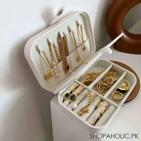 double layer multifunction portable travel jewelry leather storage box organizer   medium size image4