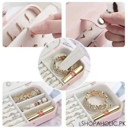 double layer multifunction portable travel jewelry leather storage box organizer   medium size image6