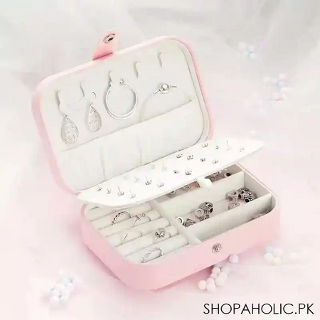 double layer multifunction portable travel jewelry leather storage box organizer   medium size main image