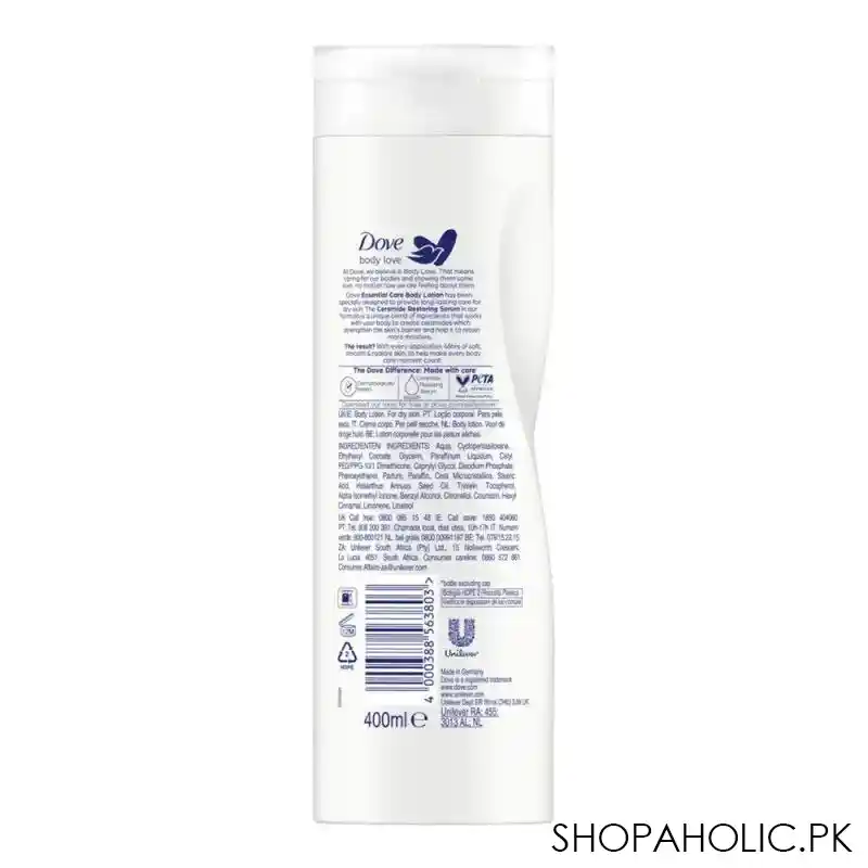 dove body love essential care body lotion, for dry skin, with ceramide restoring serum, 400ml image2