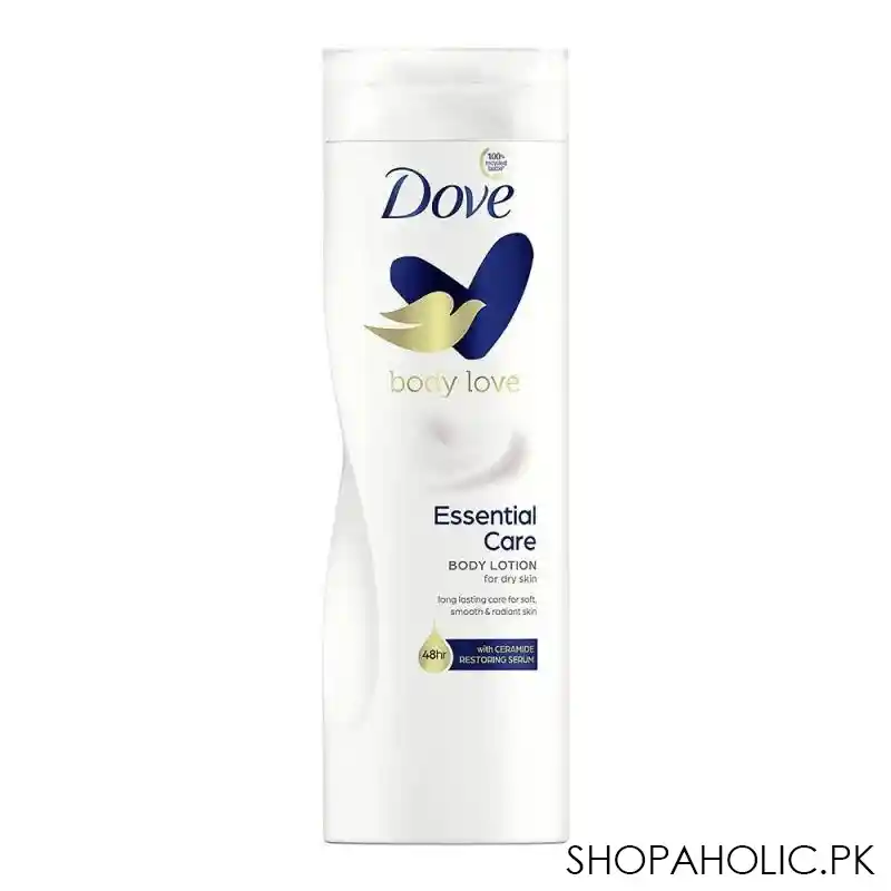 dove body love essential care body lotion, for dry skin, with ceramide restoring serum, 400ml main image