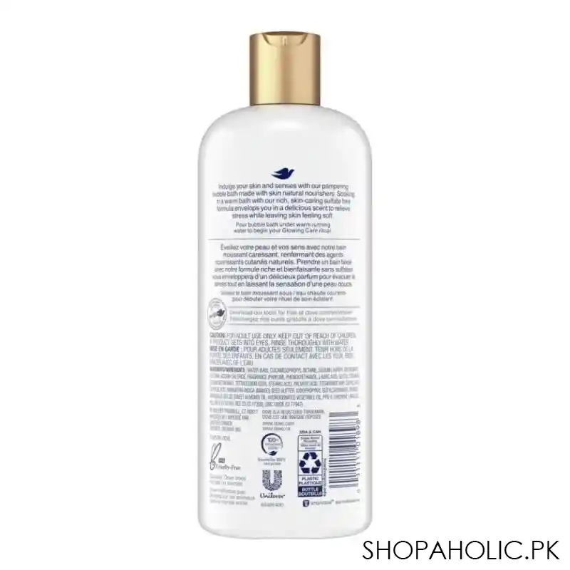 dove glowing care mango & almond glowing care bubble bath, 680ml image2