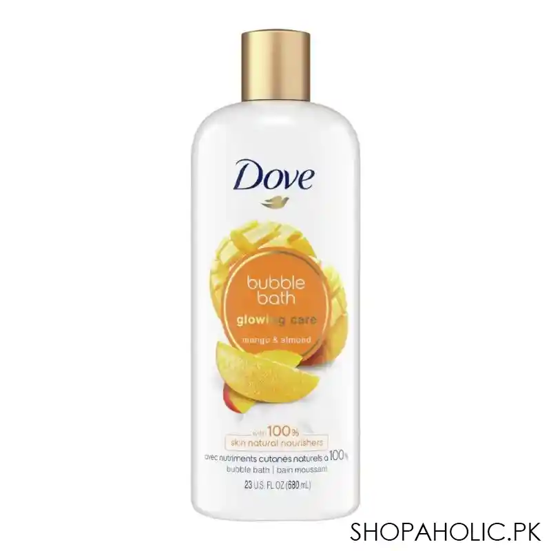 dove glowing care mango & almond glowing care bubble bath, 680ml main image