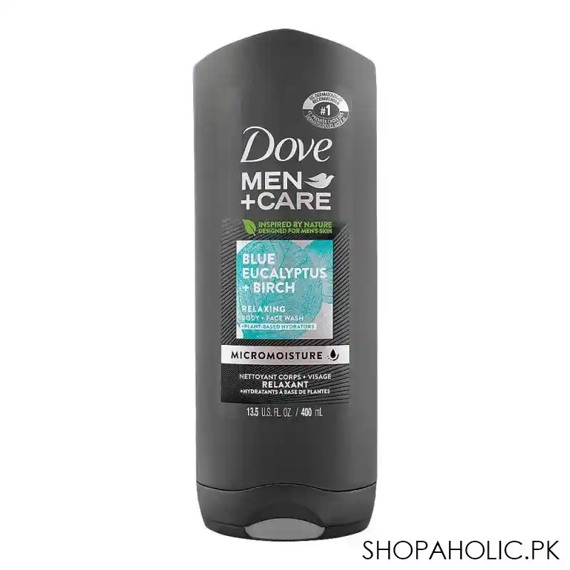 dove men + care blue eucalyptus + birch micro moisture body wash, 400ml main image