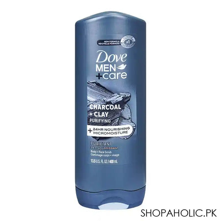 Dove Men+ Care Charcoal + Clay Purifying Micro Moisture Body & Face Wash, 400ml - Main Image