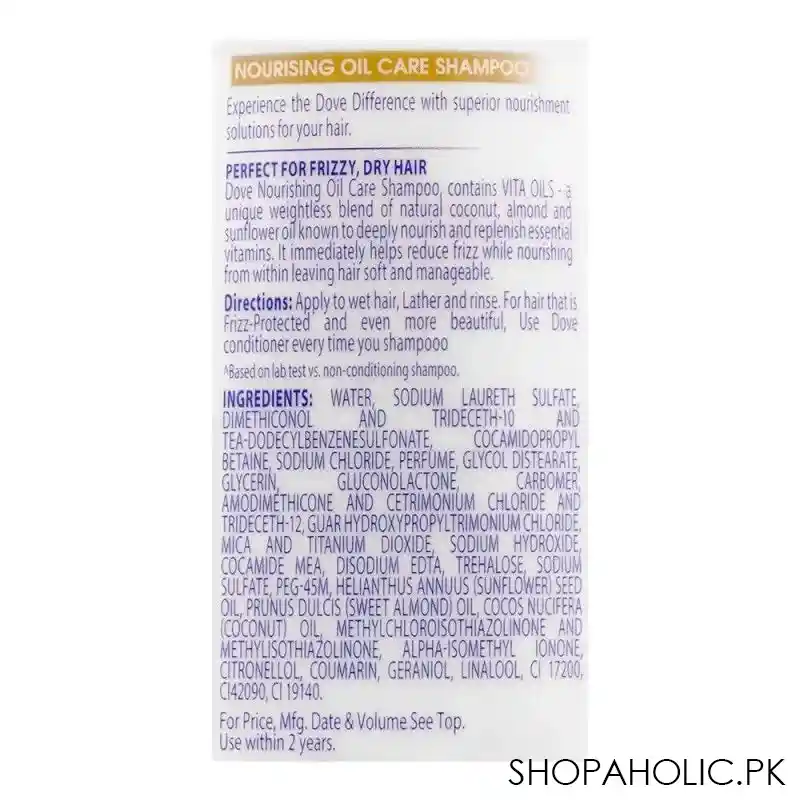 dove nourishing oil care frizzy, dry hair shampoo 360ml image3