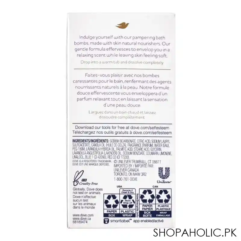 dove nourishing secrets relaxing ritual lavender & chamomile scent bath bomb, 2 pack image2
