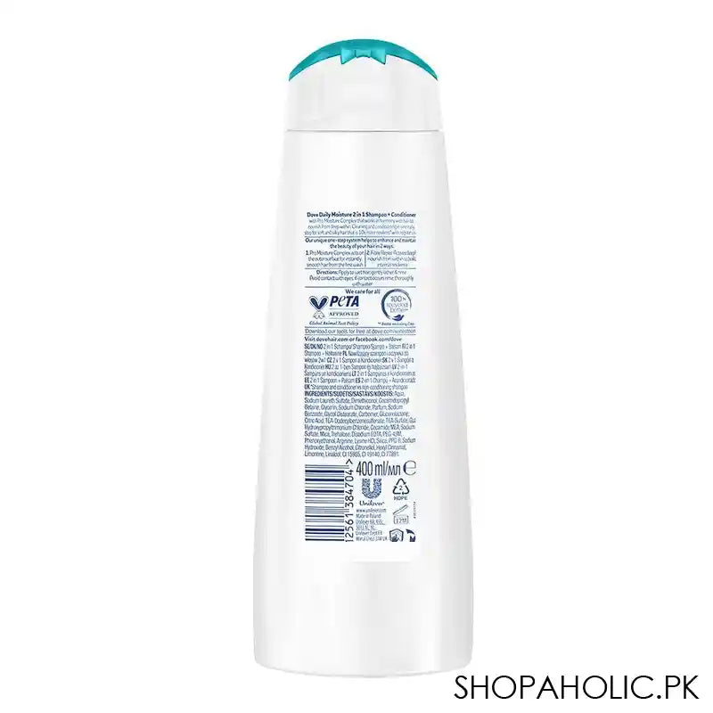 Dove Pro Moisture Complex Daily Moisture 2-In-1 Shampoo & Conditioner, 400ml - Image 3