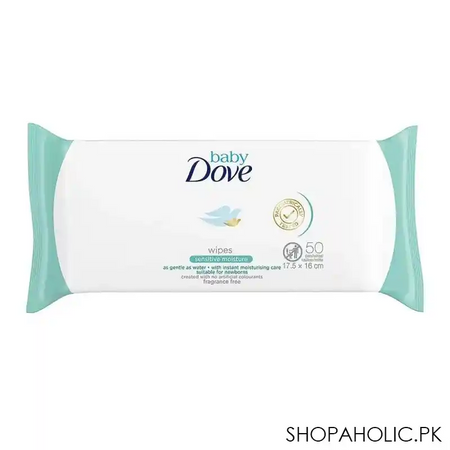 dove sensitive moisture baby wipes, fragrance free, 50 pack main image